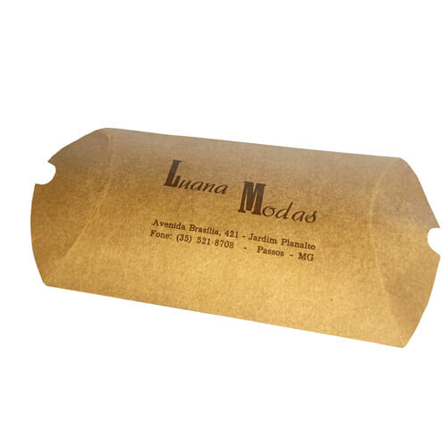 Caixa travesseiro personalizada pequena personalizada no papel kraft, com o logotipo da empresa 