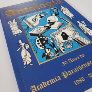 Livro com laminação fosca e hot-stamping capa azul título 