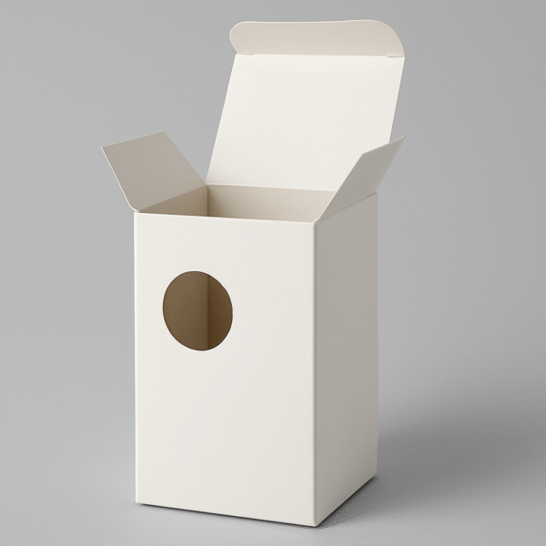 Caixa com Visor Redondo Personalizada | Papel Triplex 300g – Tam. 6x6x10cm